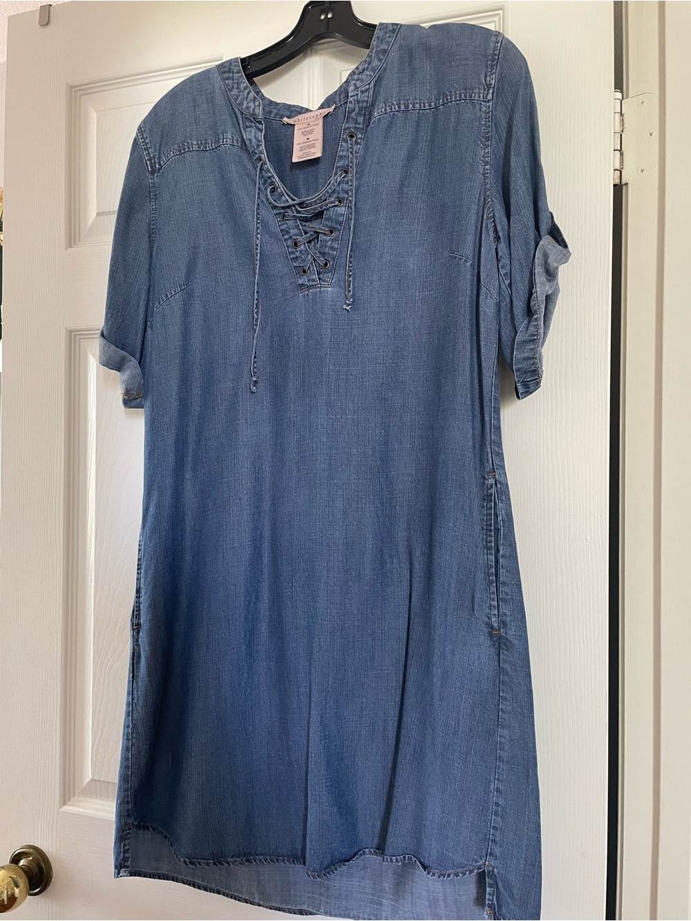 Philosophy Denim Lace-Up Tunic - Dark Wash Blue